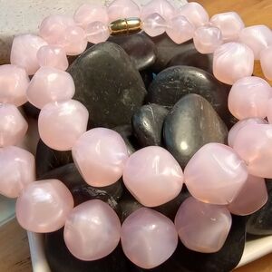 Pink Lucite Bead Necklace 20", Barrel Clasp